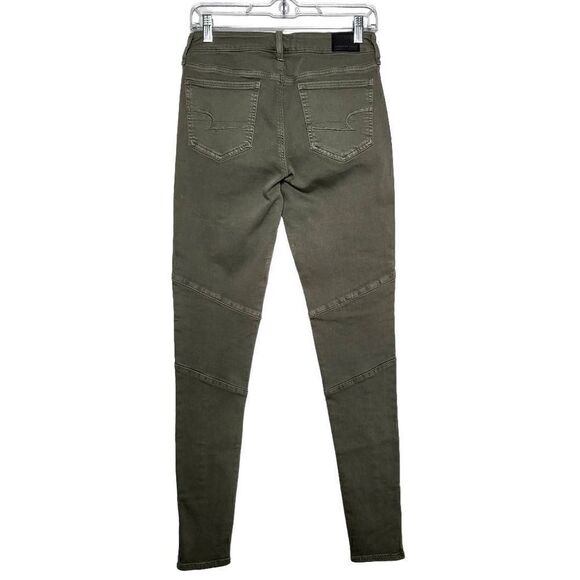 New American Eagle Super Stretch Jegging Olive Green Zippered Ankles 8 X-Long - Picture 8 of 10